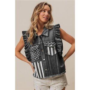 BiBi American Flag Washed Denim Jacket